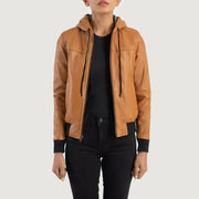 
Rib knit & Hem Craftsmanship Construction Detail on Rebella Green Hooded Suede Bomber Jacket