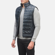 Blue Sheepskin leather Vest - Back View Showing Tailored Shoulder Fit &amp; Clean Hemline