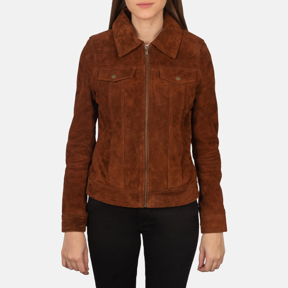 
Brown Goatskin suede Jacket - Back View Showing Tailored Shoulder Fit & Clean Hemline