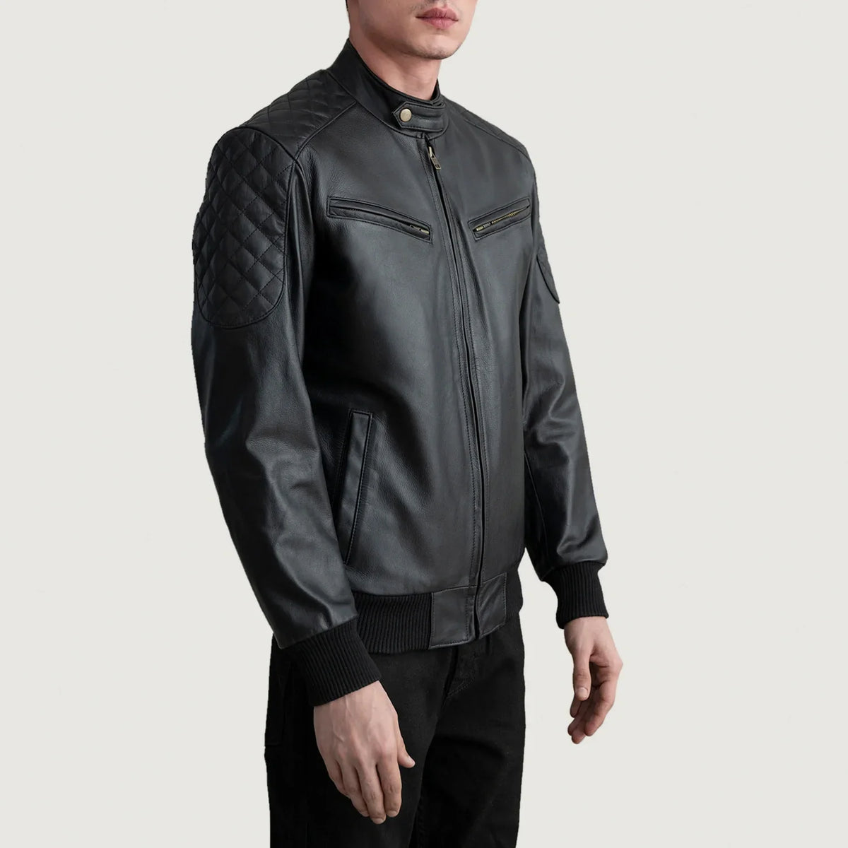 
Dark Brown Goatskin Suede Bomber Jacket - Back View Showing Tailored Shoulder Fit & Clean Hemline