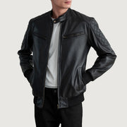 
Men's Sven Mocha Suede Bomber Jacket - Lateral Side Profile View Showing Sleeve Cut & Athletic Taper Fit