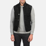 Men's Tony Black Suede Vest in Black Goatskin Suede - Front Profile View &amp; Tailored Silhouette | Buy Online