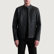 Zen Matte Black Leather Biker Jacket in Matte Black Cowhide Leather - Front Profile View &amp; Tailored Silhouette | Buy Online