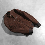 
Rib Knit & Hem Craftsmanship Construction Detail on Women's Zenna Mocha Suede Bomber Jacket